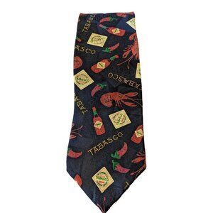 Tabasco Mens Silk Necktie Neck Tie Novelty Hot Pepper Sauce Navy Blue USA Made